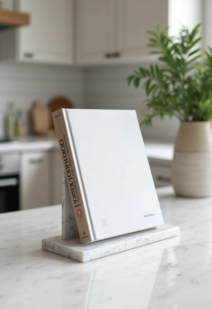 28 White Marble Kitchen Decor Ideas For Timeless Style 53 28 White Marble Kitchen Decor Ideas For Timeless Style - 23. Marble Cookbooks Stand