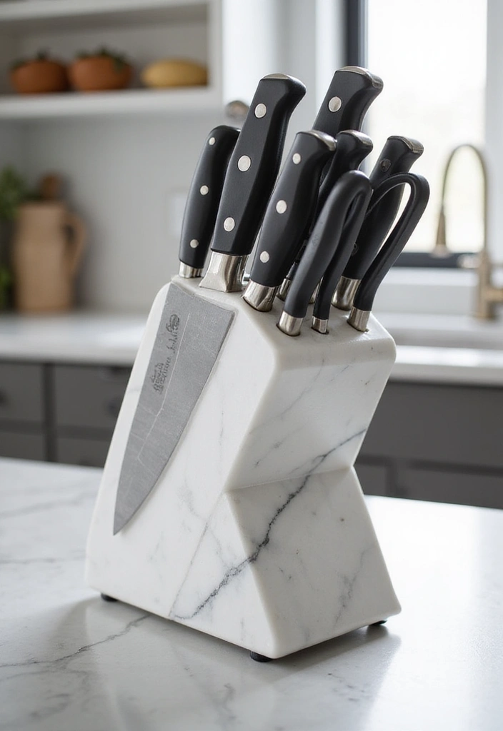 28 White Marble Kitchen Decor Ideas For Timeless Style 23 28 White Marble Kitchen Decor Ideas For Timeless Style - 7. Elegant Marble Knife Blocks
