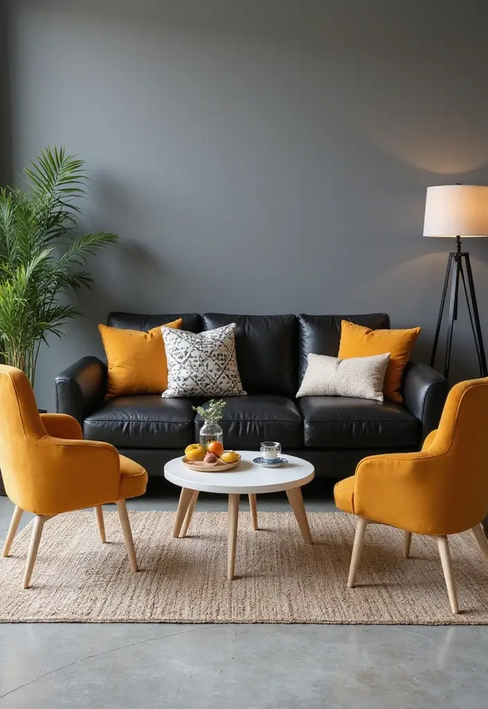 29 Black Leather Couch Office Decor Ideas For Professional Spaces 1 29 Black Leather Couch Office Decor Ideas For Professional Spaces - 1. Pair with Bright Accent Chairs