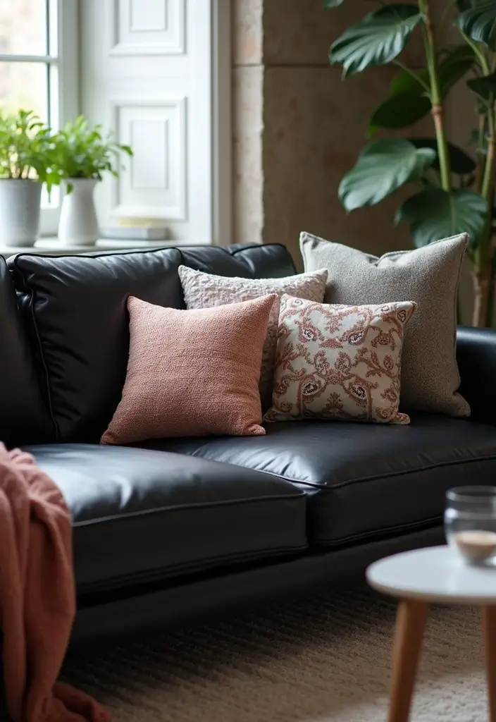 29 Black Leather Couch Office Decor Ideas For Professional Spaces 40 29 Black Leather Couch Office Decor Ideas For Professional Spaces - 10. Accent with Decorative Pillows