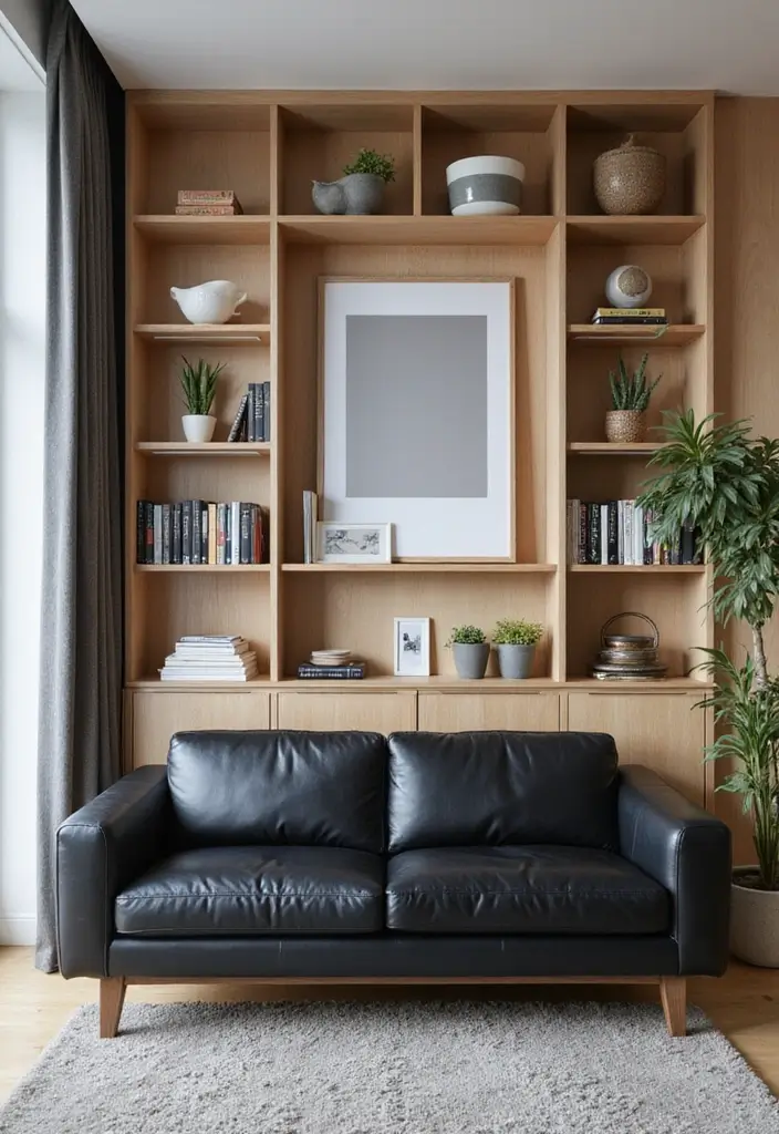 29 Black Leather Couch Office Decor Ideas For Professional Spaces 49 29 Black Leather Couch Office Decor Ideas For Professional Spaces - 13. Utilize Built-in Shelving