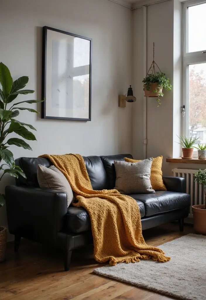 29 Black Leather Couch Office Decor Ideas For Professional Spaces 54 29 Black Leather Couch Office Decor Ideas For Professional Spaces - 16. Layer with Throws and Blankets