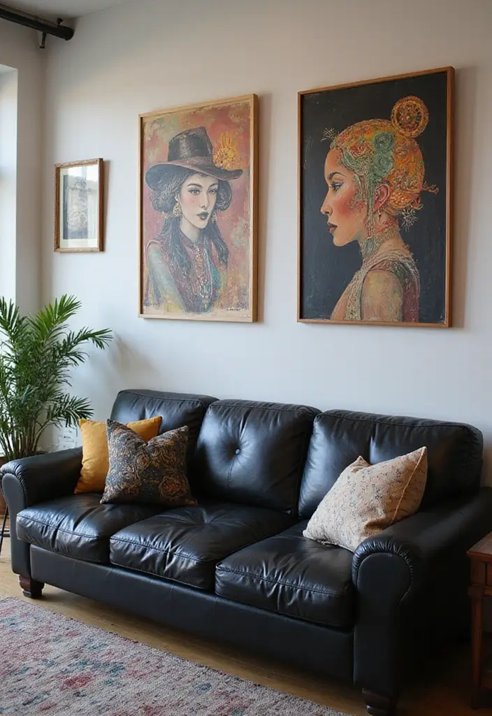 29 Black Leather Couch Office Decor Ideas For Professional Spaces 64 29 Black Leather Couch Office Decor Ideas For Professional Spaces - 20. Personalize with Custom Artwork