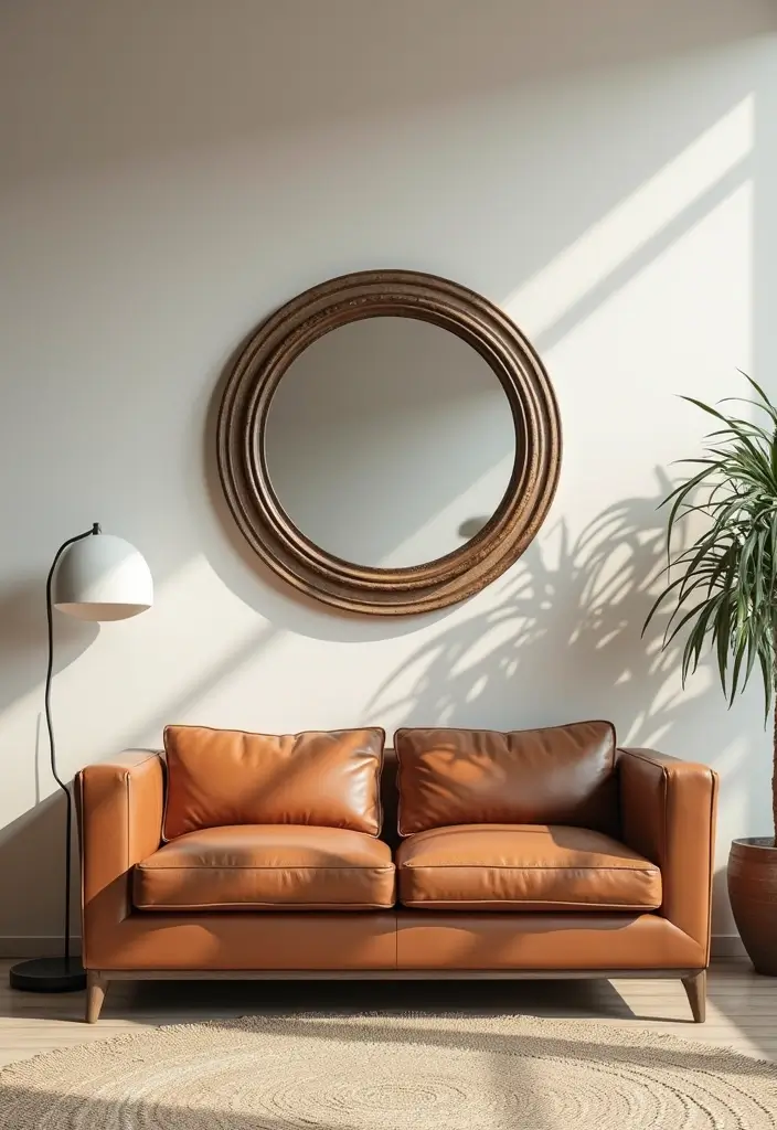29 Cozy Living Room Decor Tips Featuring Leather Sofas 42 29 Cozy Living Room Decor Tips Featuring Leather Sofas - 14. Use Mirrors to Create Depth