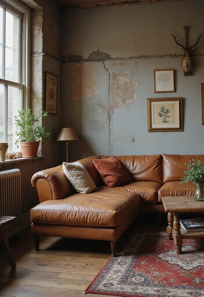 29 Cozy Living Room Decor Tips Featuring Leather Sofas 44 29 Cozy Living Room Decor Tips Featuring Leather Sofas - 16. Accent with Vintage Finds