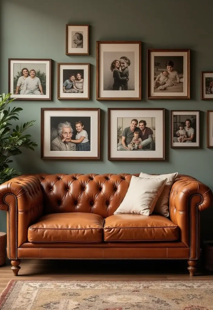 29 Cozy Living Room Decor Tips Featuring Leather Sofas 45 29 Cozy Living Room Decor Tips Featuring Leather Sofas - 17. Personalize with Family Photos