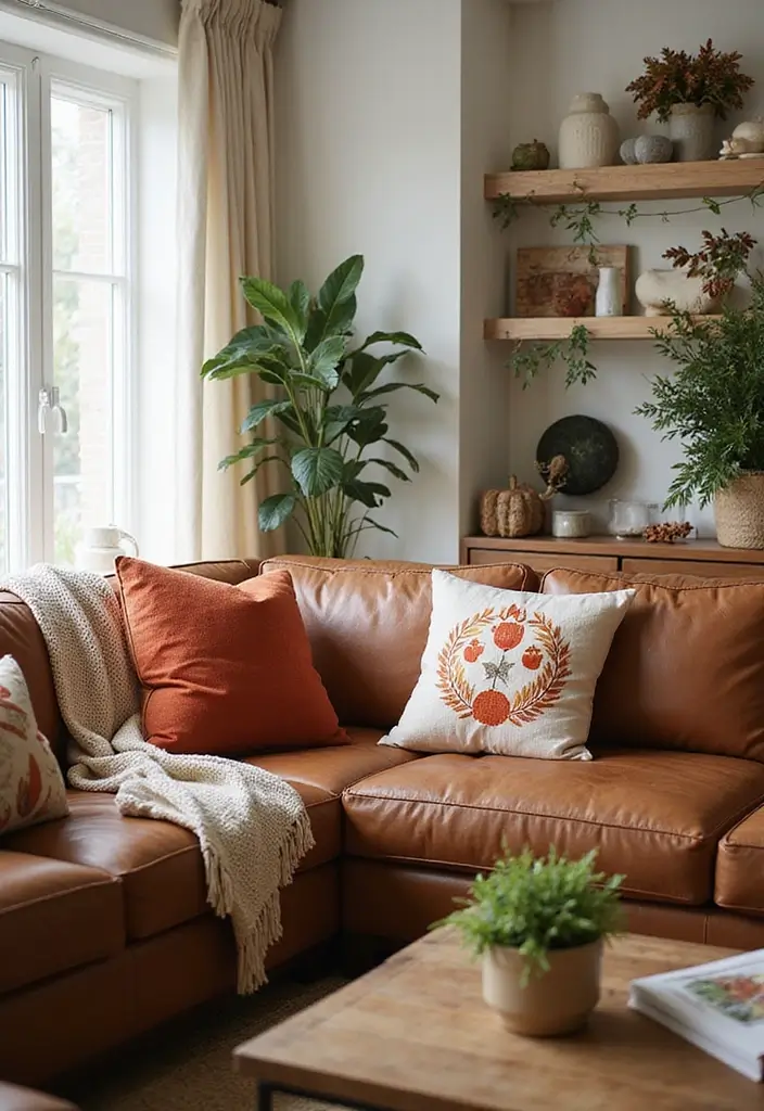 29 Cozy Living Room Decor Tips Featuring Leather Sofas 48 29 Cozy Living Room Decor Tips Featuring Leather Sofas - 20. Add Seasonal Decor