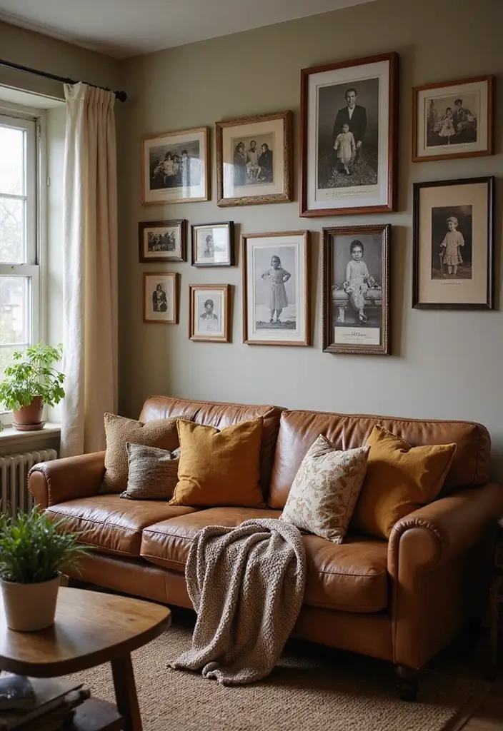 29 Cozy Living Room Decor Tips Featuring Leather Sofas 65 29 Cozy Living Room Decor Tips Featuring Leather Sofas - 25. Create a Cozy Gallery of Memories