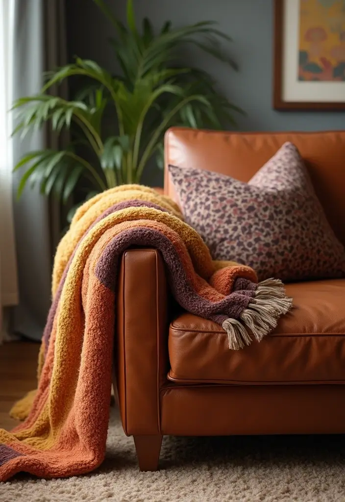 29 Cozy Living Room Decor Tips Featuring Leather Sofas 77 29 Cozy Living Room Decor Tips Featuring Leather Sofas - 27. Focus on Comfort with Throws