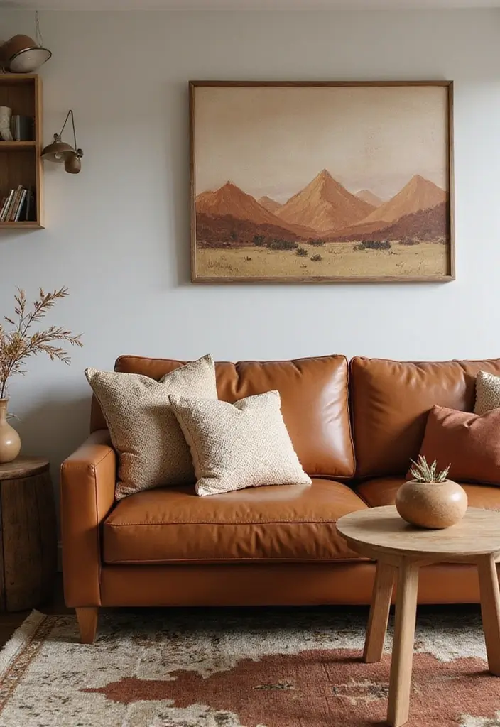 29 Cozy Living Room Decor Tips Featuring Leather Sofas 31 29 Cozy Living Room Decor Tips Featuring Leather Sofas - 9. Embrace Earthy Tones