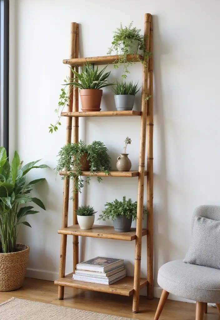 29 DIY Bamboo Wall Decor Projects For Stylish Homes 23 29 DIY Bamboo Wall Decor Projects For Stylish Homes - 11. Bamboo Ladder Shelf