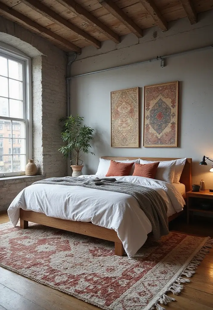 29 Industrial Bedroom Decor Ideas For Urban Comfort - 25. Industrial Style Rugs