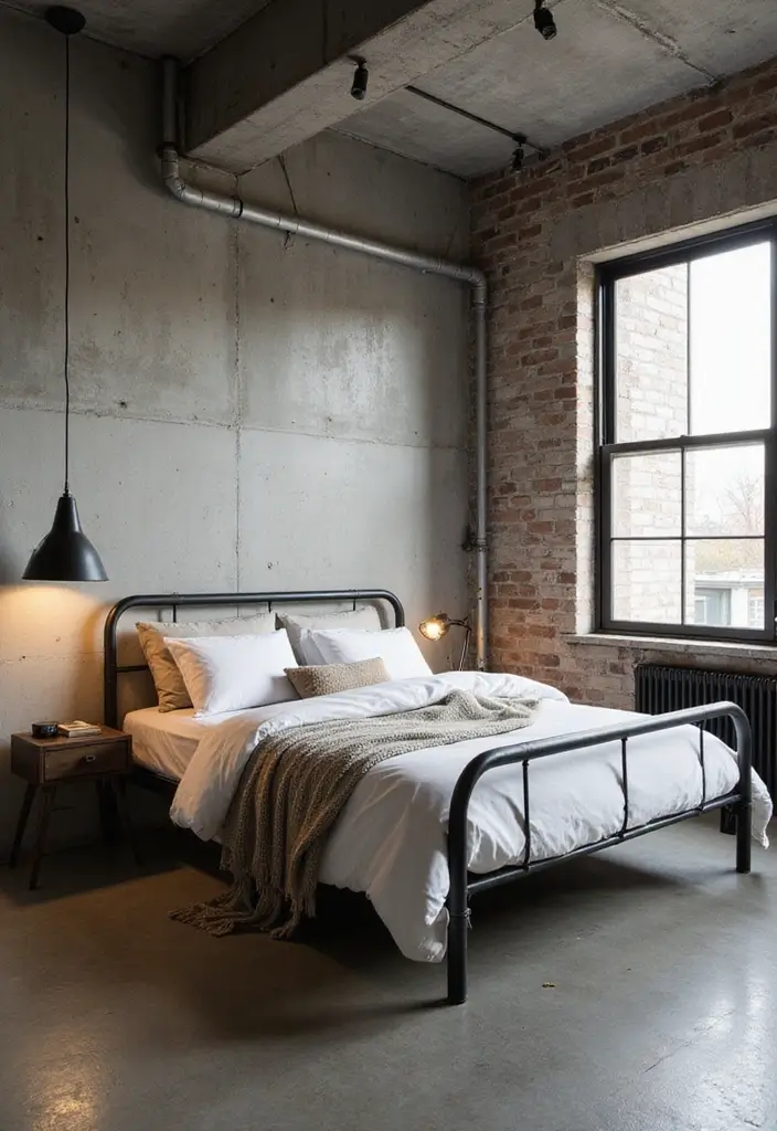 29 Industrial Bedroom Decor Ideas For Urban Comfort - 3. Metal Accents and Fixtures