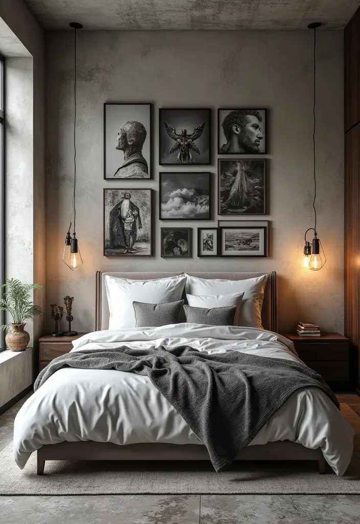 29 Industrial Bedroom Decor Ideas For Urban Comfort - 8. Industrial Wall Art