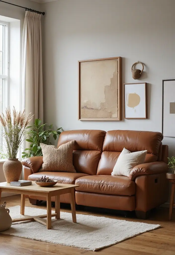 29 Leather Recliner Sofa Living Room Decor Ideas You Must Try - 1. Warm Neutrals and Textures