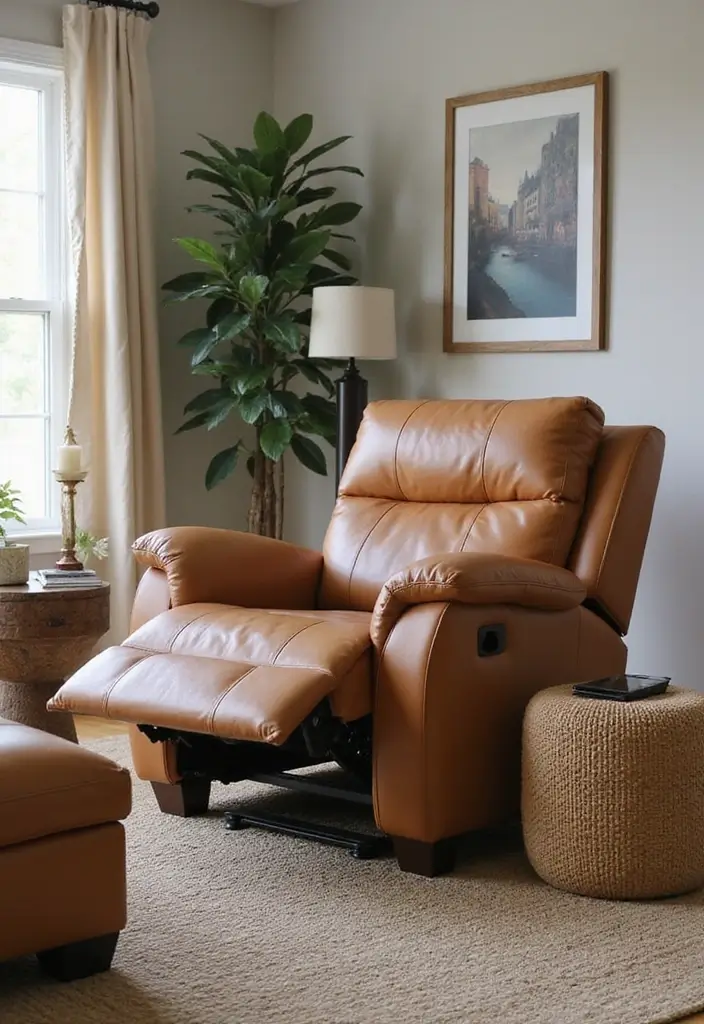 29 Leather Recliner Sofa Living Room Decor Ideas You Must Try - 18. Functional Elegance