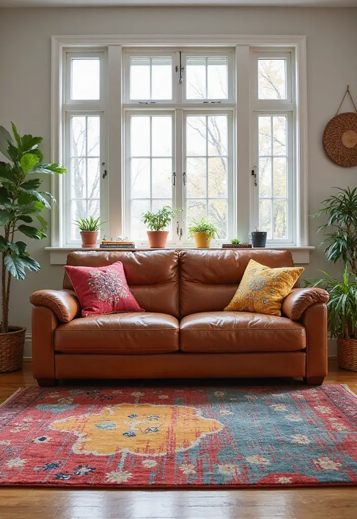 29 Leather Recliner Sofa Living Room Decor Ideas You Must Try - 22. Playful Color Pops