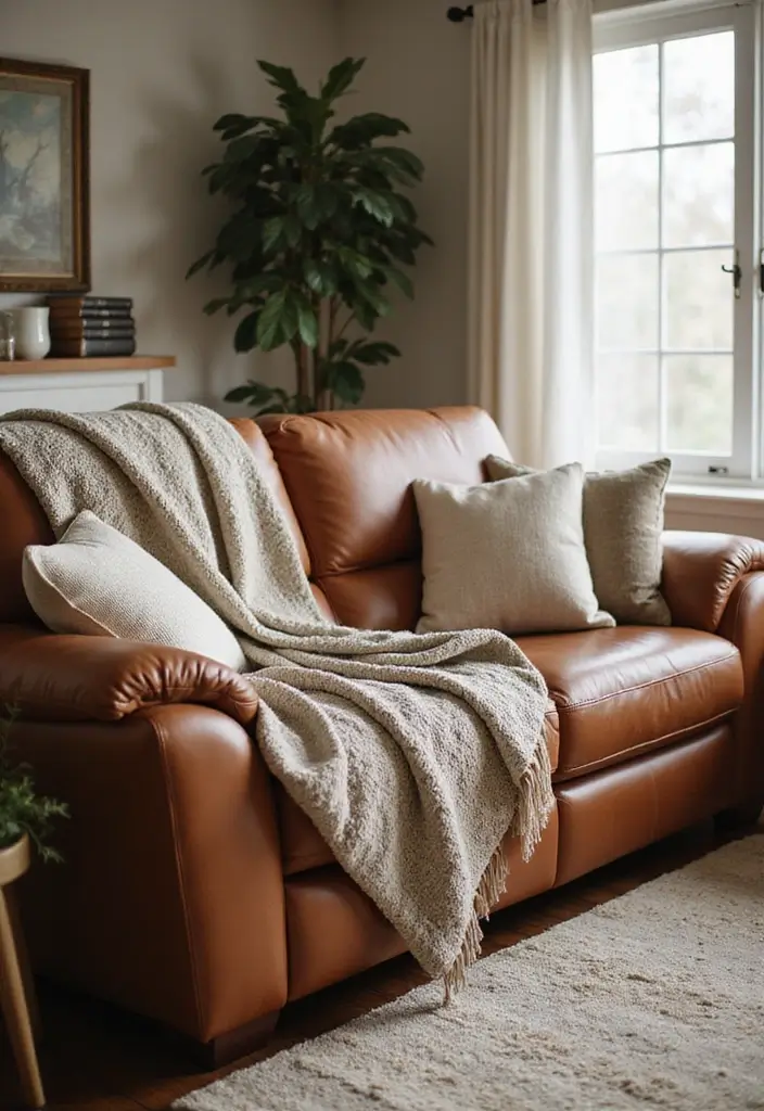 29 Leather Recliner Sofa Living Room Decor Ideas You Must Try - 27. Comfortable Layering