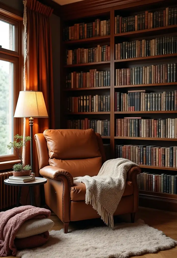 29 Leather Recliner Sofa Living Room Decor Ideas You Must Try - 4. Cozy Library Nook