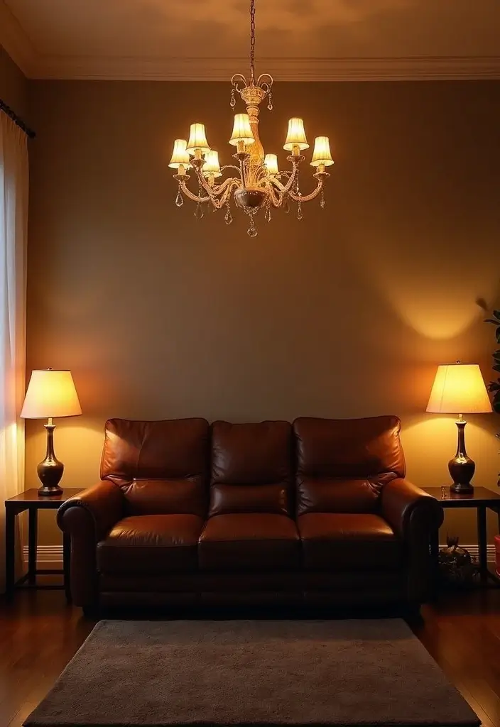 29 Leather Recliner Sofa Living Room Decor Ideas You Must Try - 7. Layered Lighting