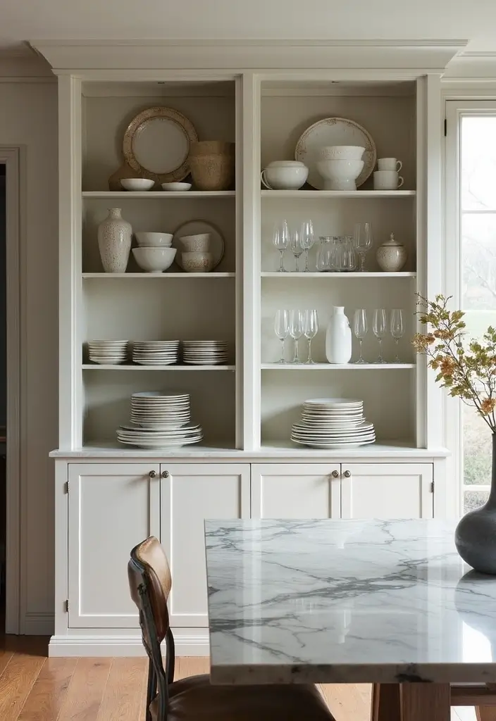 29 Marble Dining Table Decor Ideas For Sophisticated Dining 42 29 Marble Dining Table Decor Ideas For Sophisticated Dining - 22. Open Shelving Display