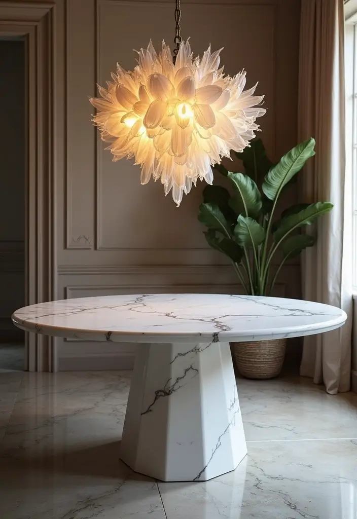 29 Marble Dining Table Decor Ideas For Sophisticated Dining 47 29 Marble Dining Table Decor Ideas For Sophisticated Dining - 23. Statement Lighting