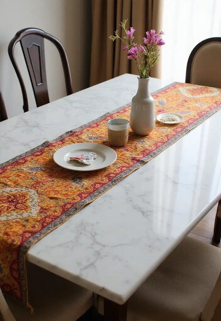 29 Marble Dining Table Decor Ideas For Sophisticated Dining 75 29 Marble Dining Table Decor Ideas For Sophisticated Dining - 29. Colorful Table Runners