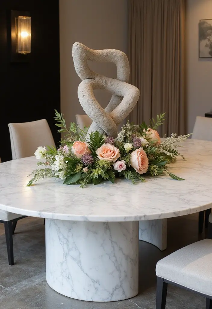 29 Marble Dining Table Decor Ideas For Sophisticated Dining 11 29 Marble Dining Table Decor Ideas For Sophisticated Dining - 5. Artistic Centerpieces