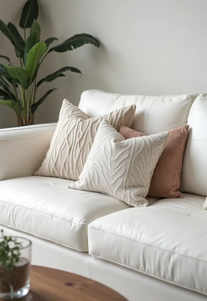 29 White Leather Sofa Decor Ideas For Elegant Living Rooms 27 29 White Leather Sofa Decor Ideas For Elegant Living Rooms - 11. Chic Decorative Pillows