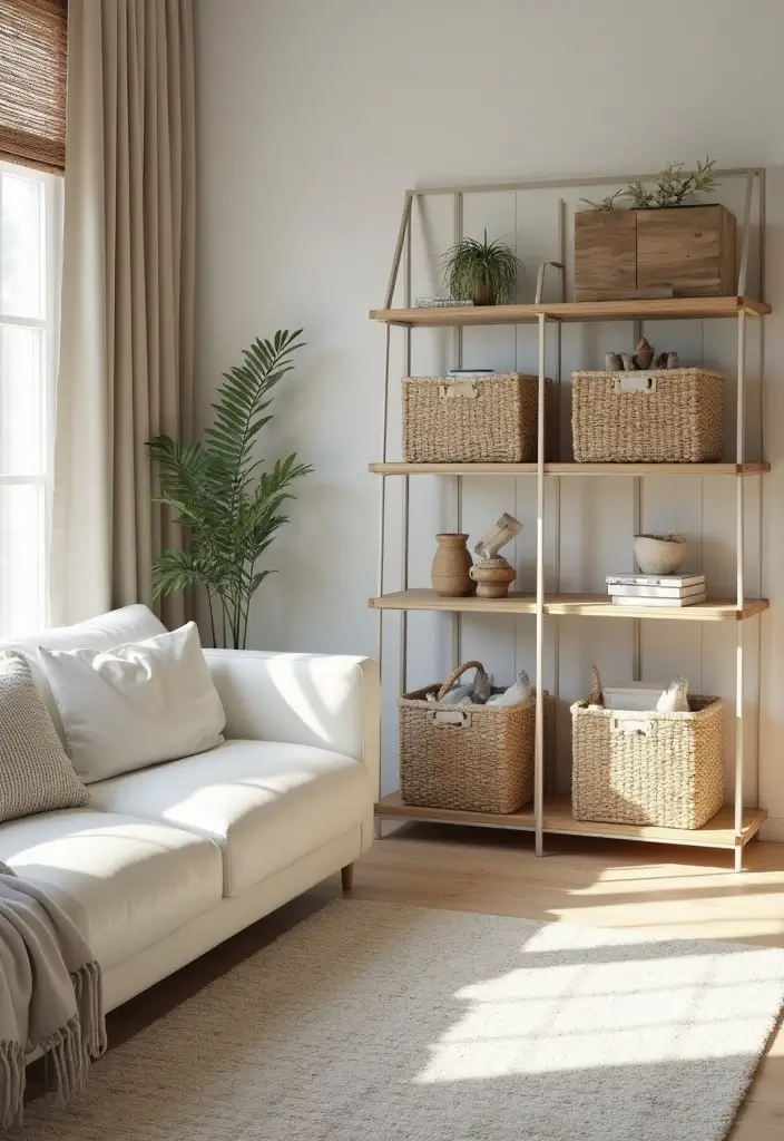 29 White Leather Sofa Decor Ideas For Elegant Living Rooms 39 29 White Leather Sofa Decor Ideas For Elegant Living Rooms - 13. Stylish Storage Solutions