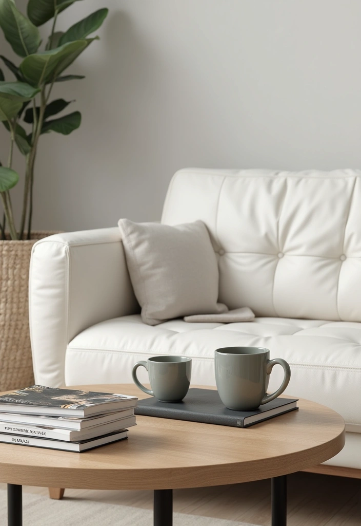 29 White Leather Sofa Decor Ideas For Elegant Living Rooms 64 29 White Leather Sofa Decor Ideas For Elegant Living Rooms - 20. Trendy Coffee Mugs and Book Stacks