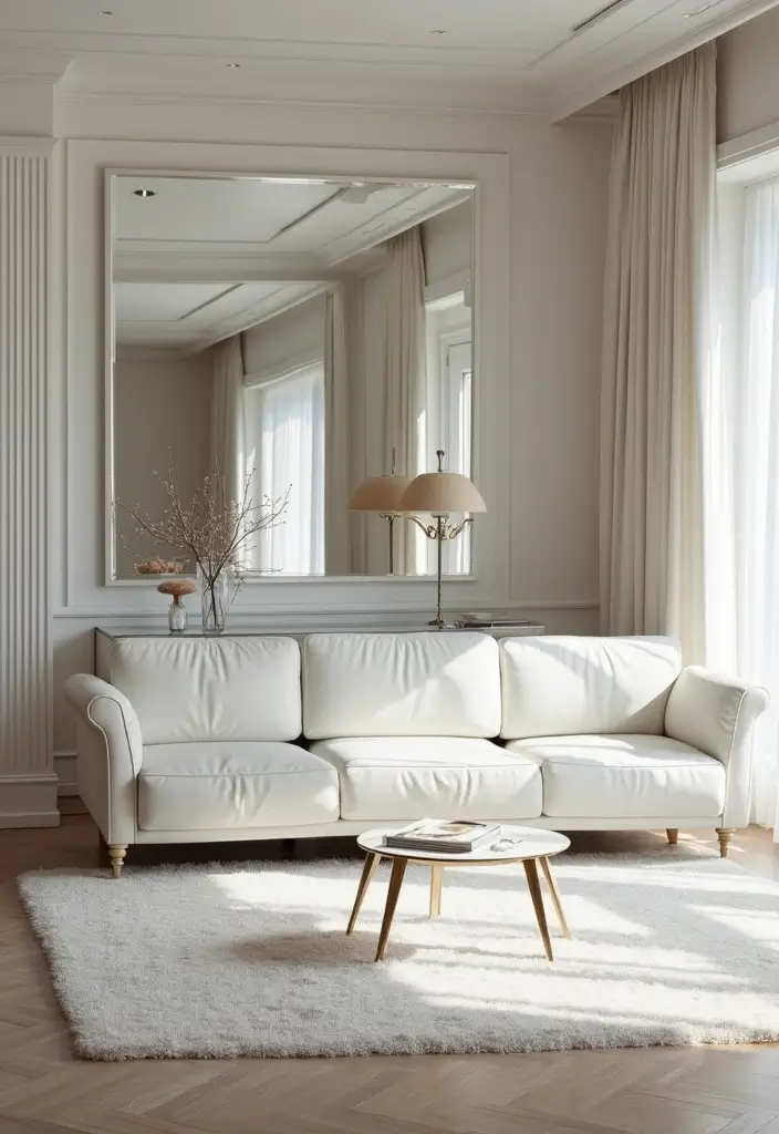 29 White Leather Sofa Decor Ideas For Elegant Living Rooms 72 29 White Leather Sofa Decor Ideas For Elegant Living Rooms - 22. Reflective Surfaces