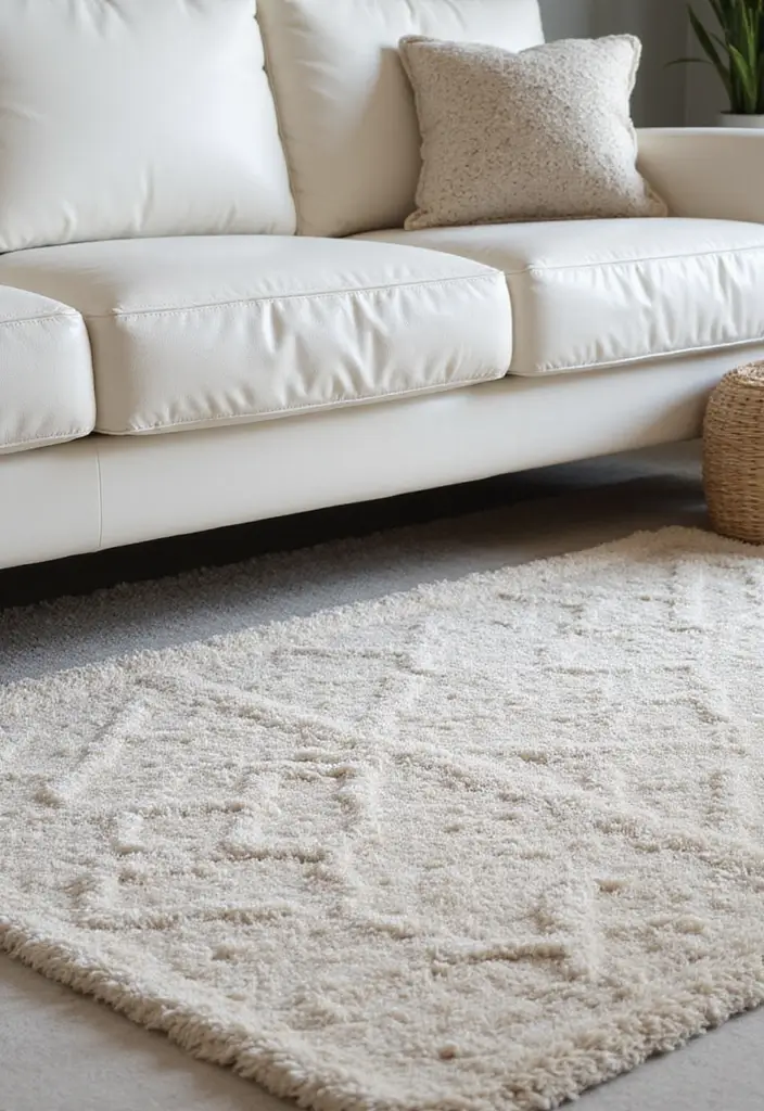 29 White Leather Sofa Decor Ideas For Elegant Living Rooms 11 29 White Leather Sofa Decor Ideas For Elegant Living Rooms - 5. A Statement Rug