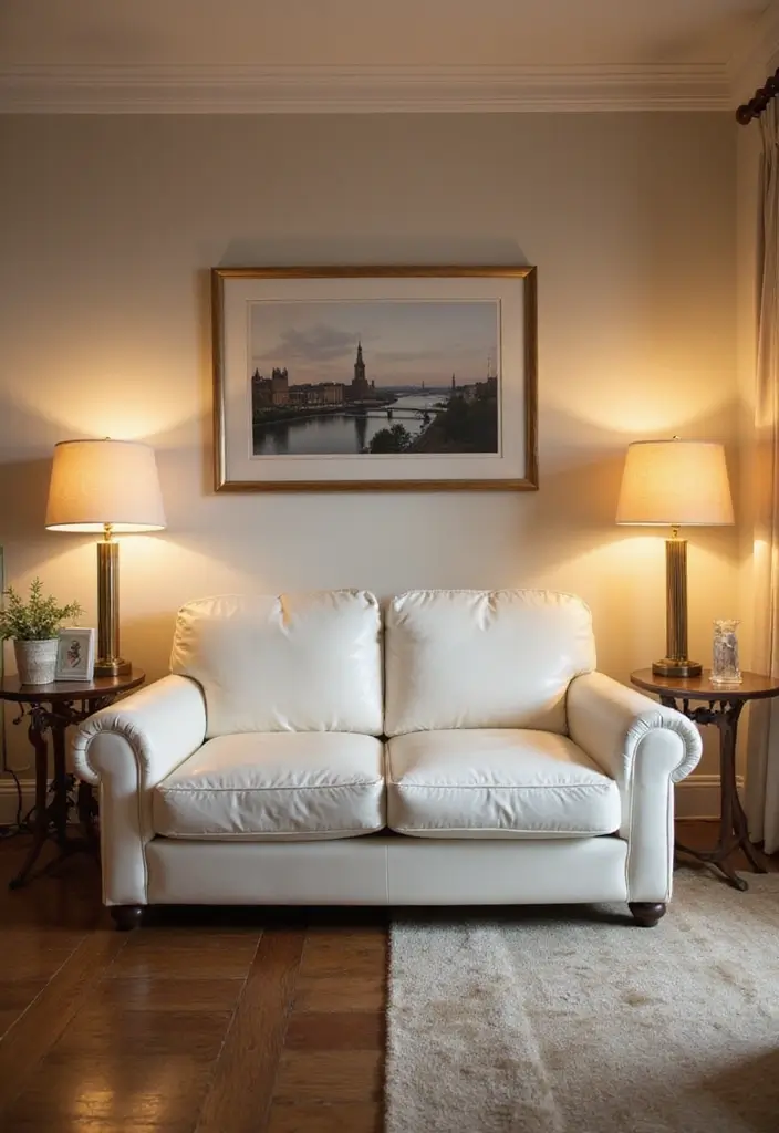 29 White Leather Sofa Decor Ideas For Elegant Living Rooms 12 29 White Leather Sofa Decor Ideas For Elegant Living Rooms - 6. Soft Lighting Solutions