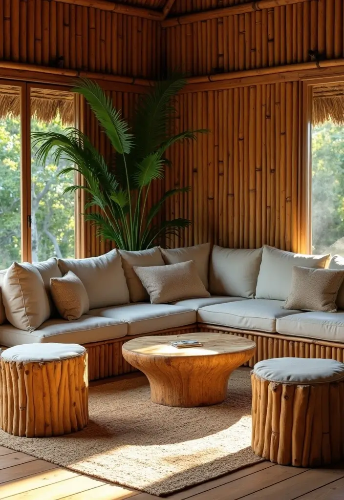 30+ Bamboo Living Room Decor Ideas For A Zen Aesthetic - 11. Bamboo Trunks as Seating