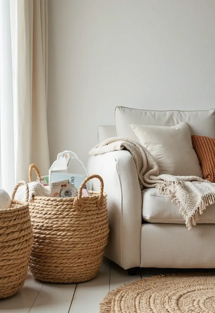 30+ Bamboo Living Room Decor Ideas For A Zen Aesthetic - 17. Bamboo Storage Baskets