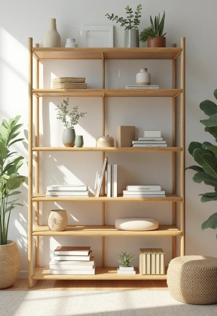 30+ Bamboo Living Room Decor Ideas For A Zen Aesthetic - 2. Bamboo Shelving Units