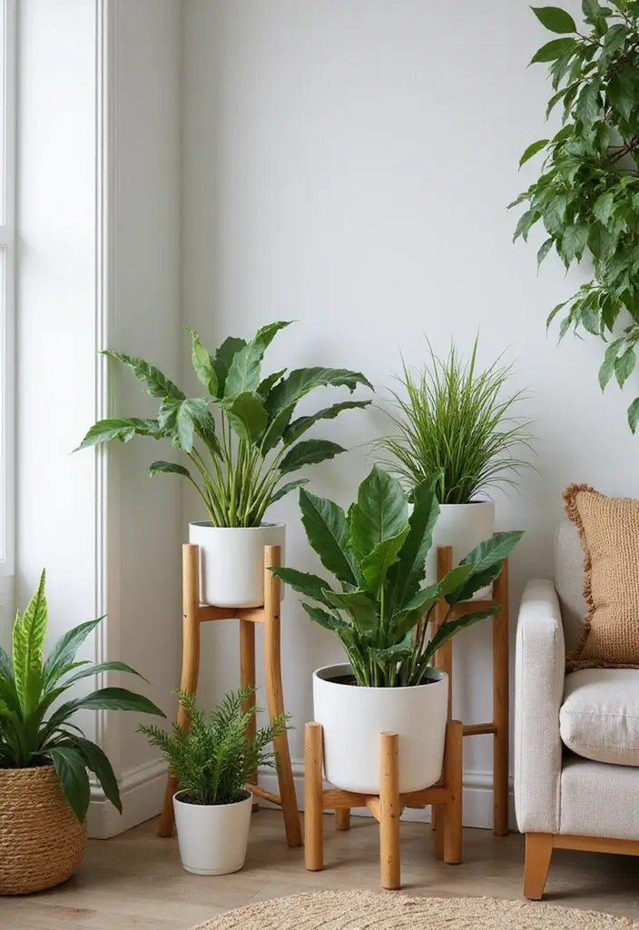 30+ Bamboo Living Room Decor Ideas For A Zen Aesthetic - 9. Bamboo Plant Stands