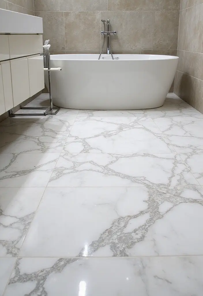 30+ Black And White Marble Bathroom Decor Ideas For Modern Homes 1 30+ Black And White Marble Bathroom Decor Ideas For Modern Homes - 1. Polished Marble Floor Tiles