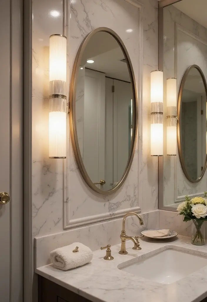30+ Black And White Marble Bathroom Decor Ideas For Modern Homes 22 30+ Black And White Marble Bathroom Decor Ideas For Modern Homes - 10. Elegant Marble Lighting Fixtures