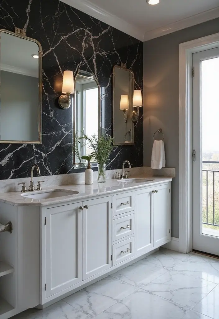 30+ Black And White Marble Bathroom Decor Ideas For Modern Homes 26 30+ Black And White Marble Bathroom Decor Ideas For Modern Homes - 12. Elegant Bathroom Cabinets