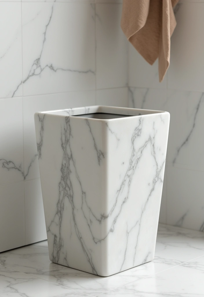 30+ Black And White Marble Bathroom Decor Ideas For Modern Homes 28 30+ Black And White Marble Bathroom Decor Ideas For Modern Homes - 14. Chic Marble Waste Bins