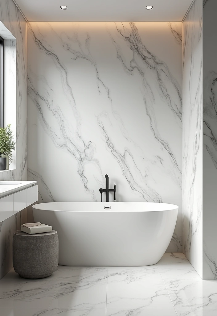 30+ Black And White Marble Bathroom Decor Ideas For Modern Homes 29 30+ Black And White Marble Bathroom Decor Ideas For Modern Homes - 15. Marble-Inspired Wallpaper