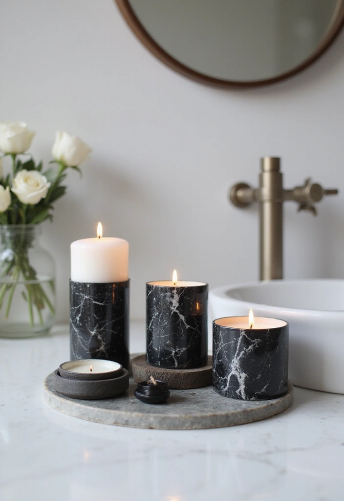 30+ Black And White Marble Bathroom Decor Ideas For Modern Homes 32 30+ Black And White Marble Bathroom Decor Ideas For Modern Homes - 16. Black and White Marble Candles