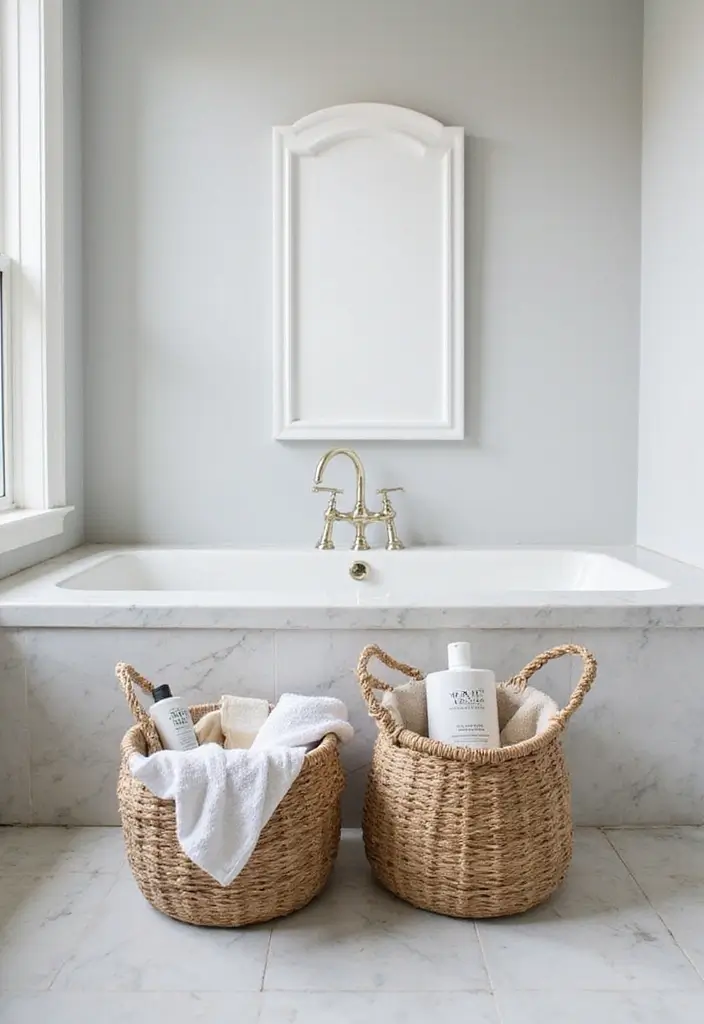 30+ Black And White Marble Bathroom Decor Ideas For Modern Homes 33 30+ Black And White Marble Bathroom Decor Ideas For Modern Homes - 17. Marble Lined Baskets