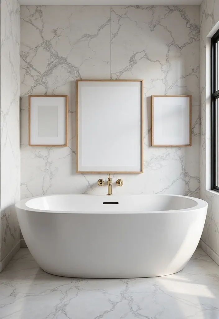30+ Black And White Marble Bathroom Decor Ideas For Modern Homes 34 30+ Black And White Marble Bathroom Decor Ideas For Modern Homes - 18. Marble Framed Artwork