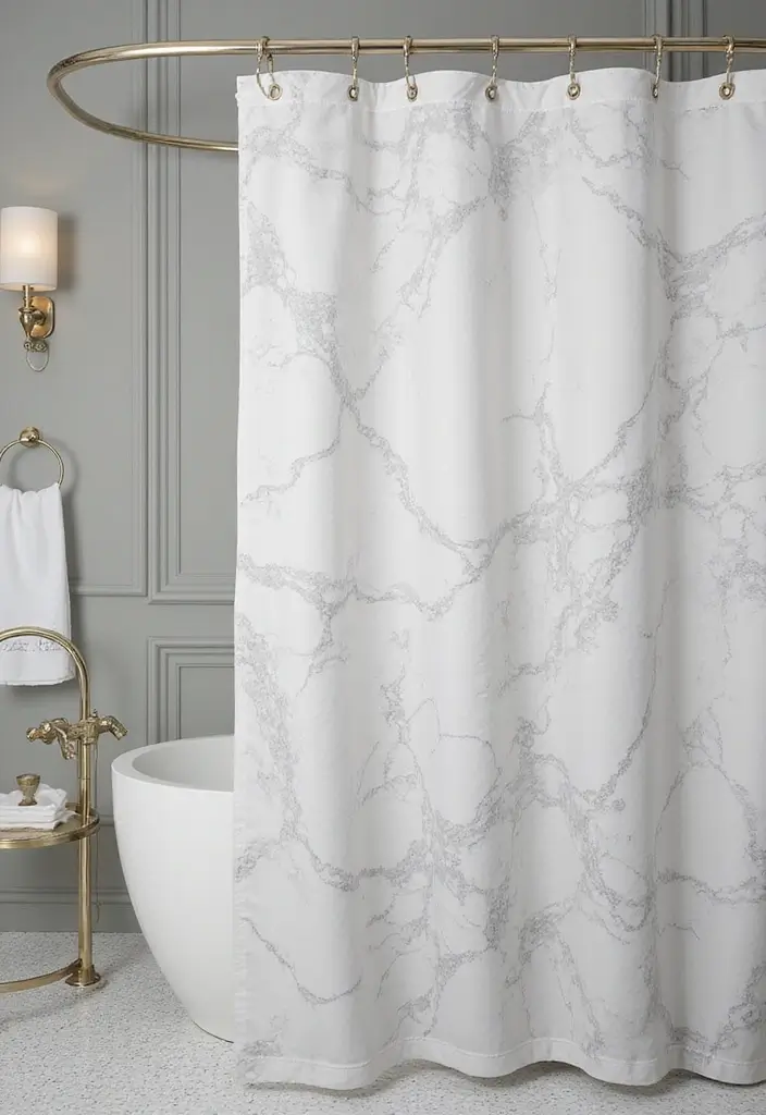 30+ Black And White Marble Bathroom Decor Ideas For Modern Homes 46 30+ Black And White Marble Bathroom Decor Ideas For Modern Homes - 20. Marble-Patterned Shower Curtains