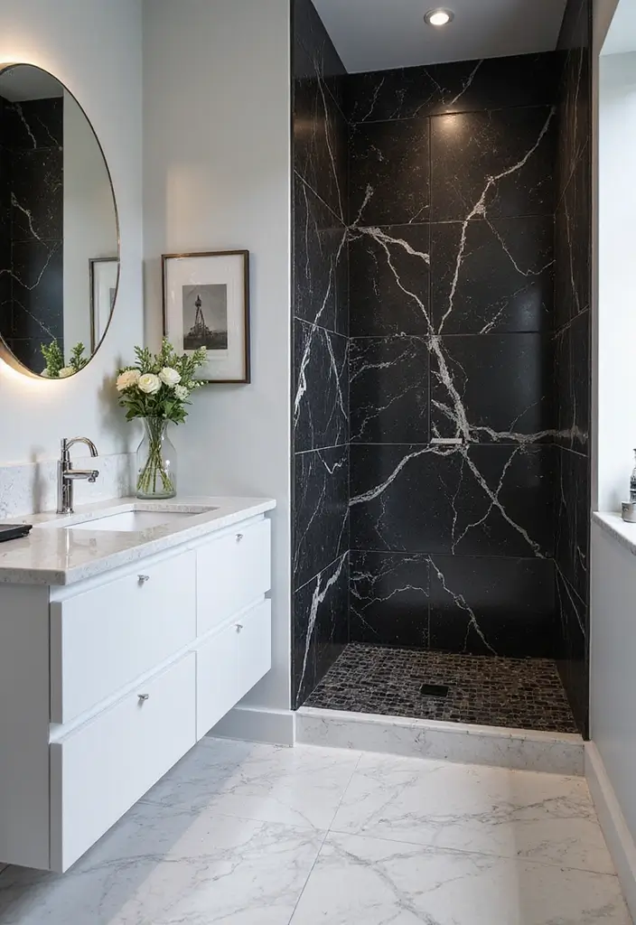 30+ Black And White Marble Bathroom Decor Ideas For Modern Homes 57 30+ Black And White Marble Bathroom Decor Ideas For Modern Homes - 23. Marble Decor for Small Bathrooms
