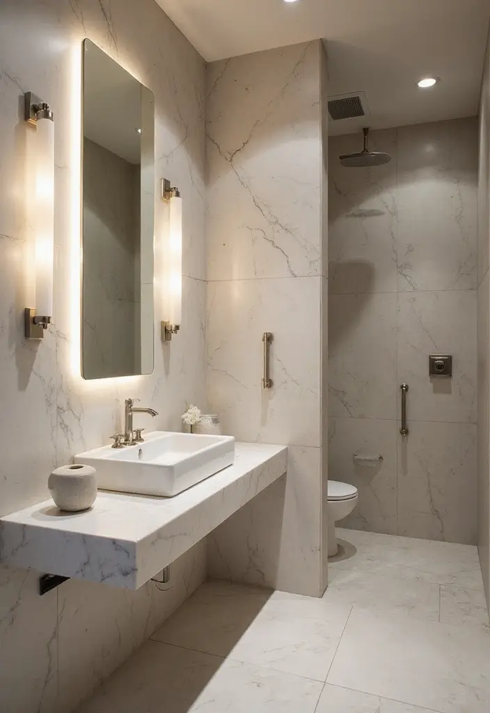 30+ Black And White Marble Bathroom Decor Ideas For Modern Homes 63 30+ Black And White Marble Bathroom Decor Ideas For Modern Homes - 25. Marble-Infused Lighting