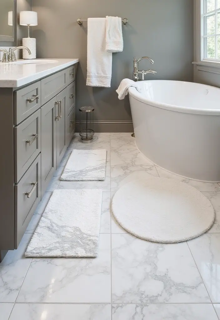30+ Black And White Marble Bathroom Decor Ideas For Modern Homes 70 30+ Black And White Marble Bathroom Decor Ideas For Modern Homes - 28. Marble-Inspired Floor Mats